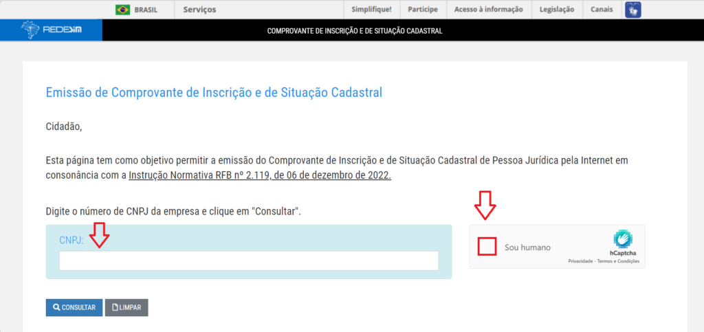 Consulta CNPJ Receita Federal - Passo 2